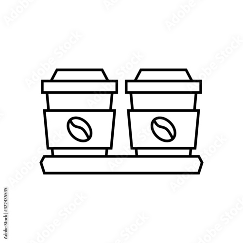 Coffee cups icon in flat black line style, isolated on white 