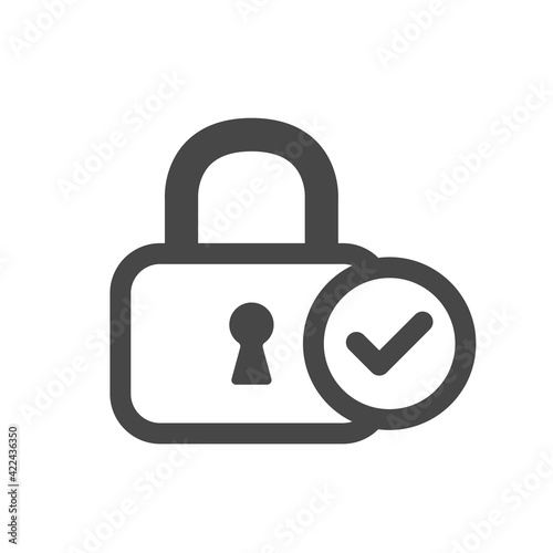 Lock icon with check mark. Confirmed padlock icon. Trendy lock with check mark icon in flat style. Protection confirmation icon. Vector illustration.