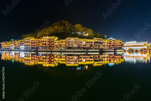 Blues night view of Phoenix Ancient Town in Xiangxi, Hunan, China