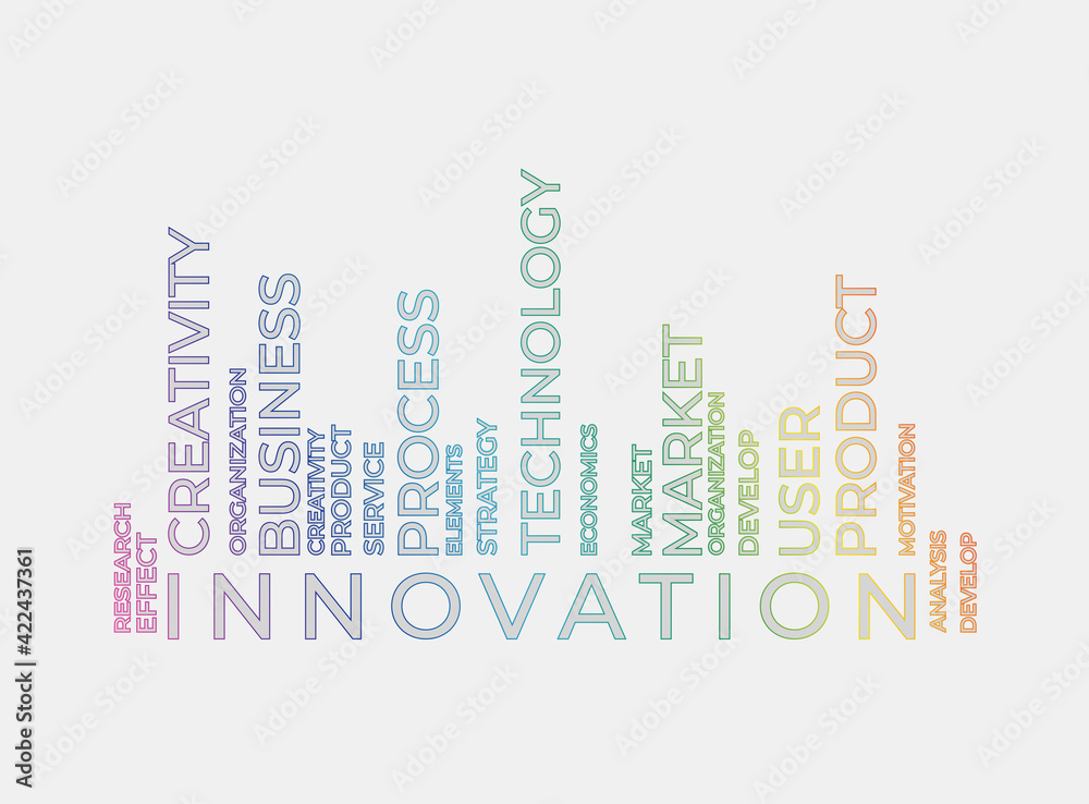 Innovation barcode word tag cloud. Vector illustration