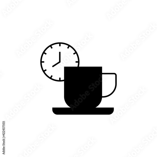 coffee time icon in solid black flat shape glyph icon  isolated on white background 