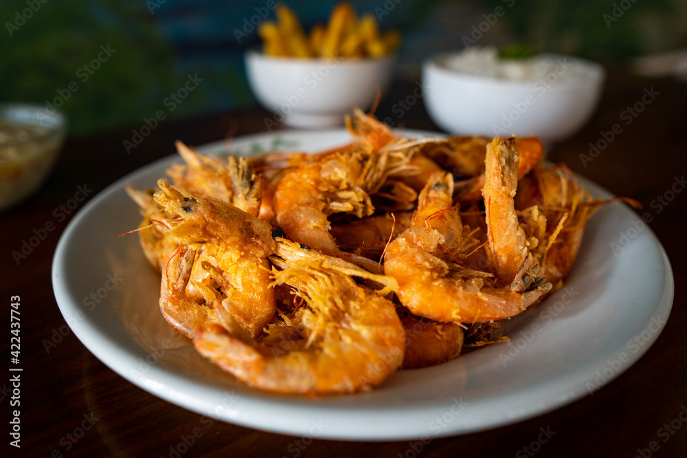 fried shrimps with rice and chips fried shrimps with rice and chips