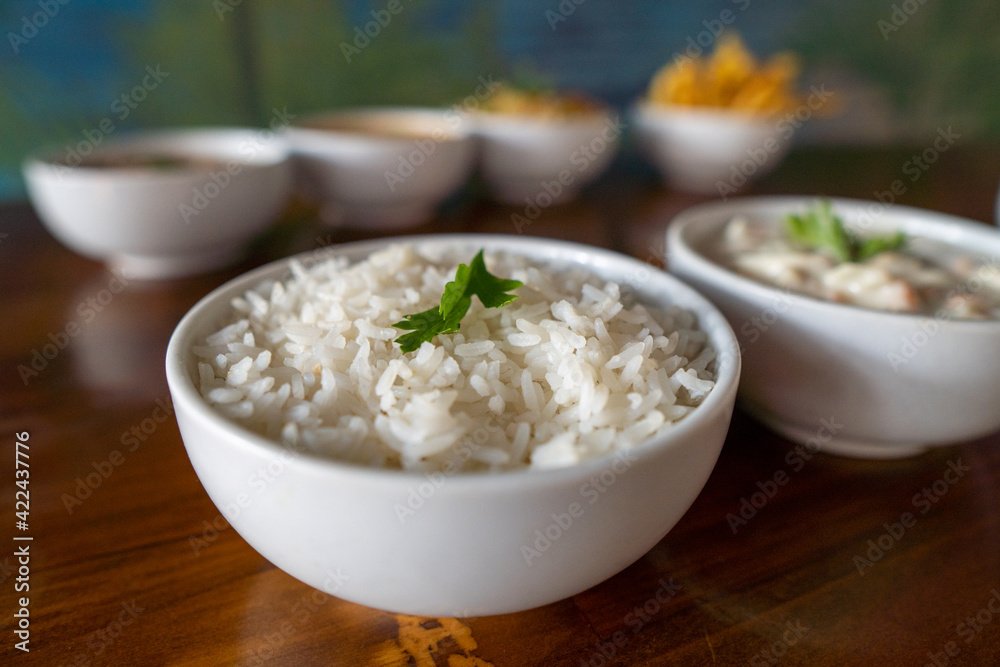 food bowls: rice, seafood, shrimp, beans, chips - side dishes food bowls: rice, seafood, shrimp, beans, chips - side dishes