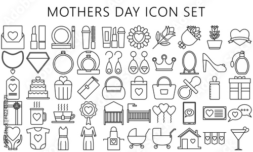 black outline style icon set design, happy mothers day love relationship decoration celebration greeting and invitation theme, Vector illustration eps 10 ready convert to SVG.