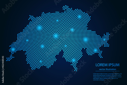 Abstract image Switzerland map from point blue and glowing stars on a dark background. vector illustration.