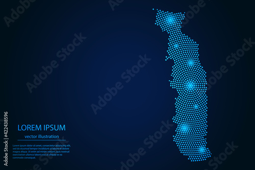 Abstract image Togo map from point blue and glowing stars on a dark background. vector illustration.