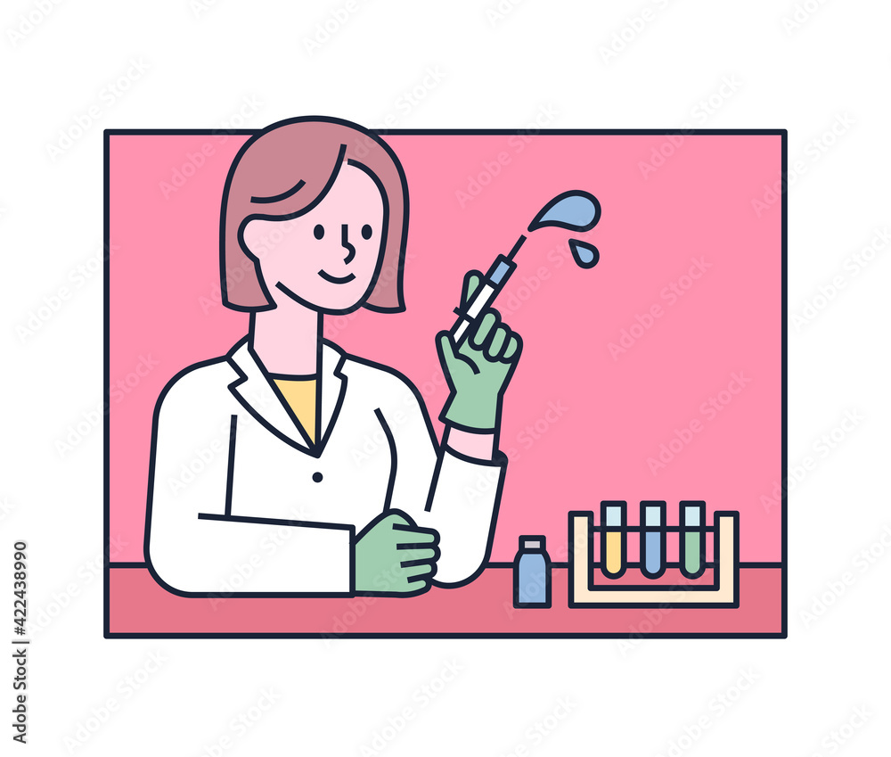 A female researcher is conducting research in a test tube. flat design style minimal vector illustration. A female researcher is conducting research in a test tube. flat design style minimal vector illustration.