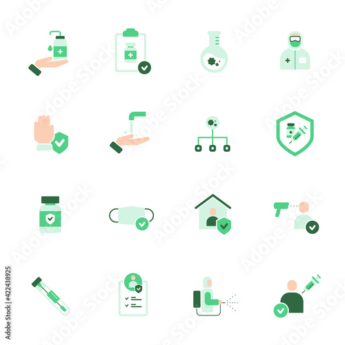 Virus and vaccine icons flat design style minimal vector illustration.