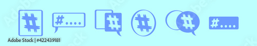 set of hash tag cartoon icon design template with various models. vector illustration isolated on blue background
