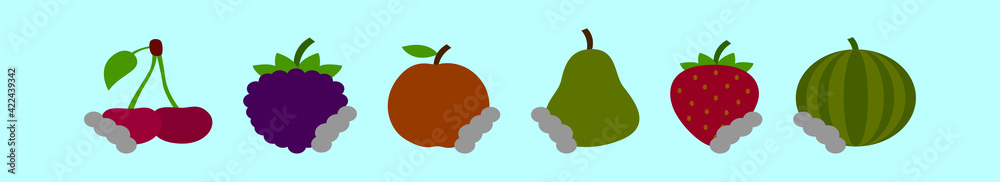 set of bitten fruit cartoon icon design template with various models. vector illustration isolated on blue background set of bitten fruit cartoon icon design template with various models. vector illustration isolated on blue background