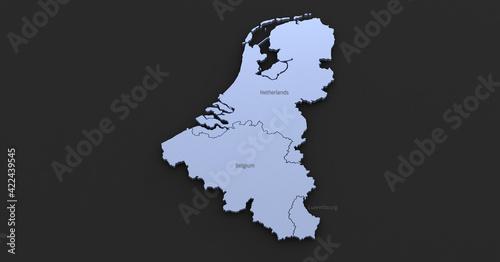 Benelux map. benelux three countries map 3D illustrations on a black background.