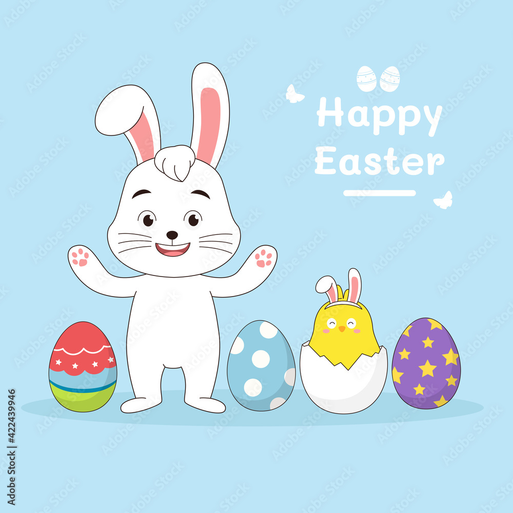 Easter background with rabbit and egg paint Easter background with rabbit and egg paint