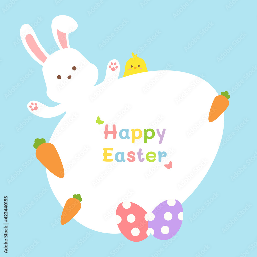 Happy easter with white rabbit and lettering Happy easter with white rabbit and lettering