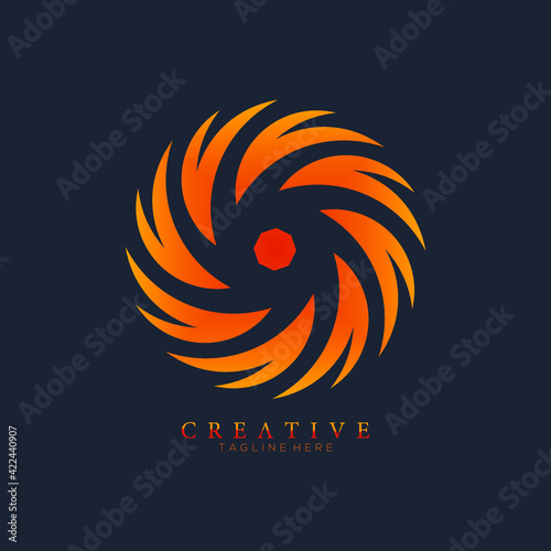 Creative orange of hurricane cyclone wind logo template, spiral storm, Abstract concept graphic element
