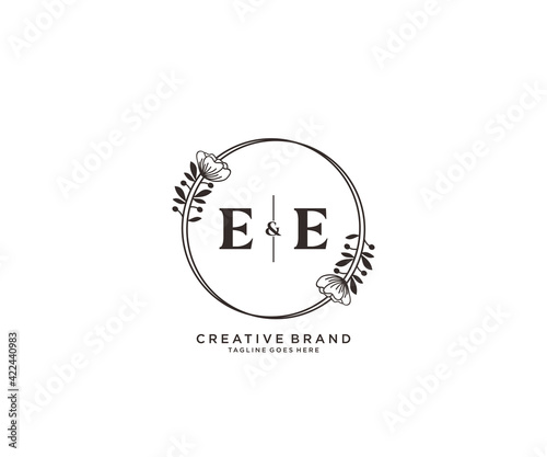 initial EE letters hand drawn feminine and floral botanical logo suitable for spa salon skin hair beauty boutique and cosmetic company.