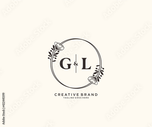 initial GL letters hand drawn feminine and floral botanical logo suitable for spa salon skin hair beauty boutique and cosmetic company.