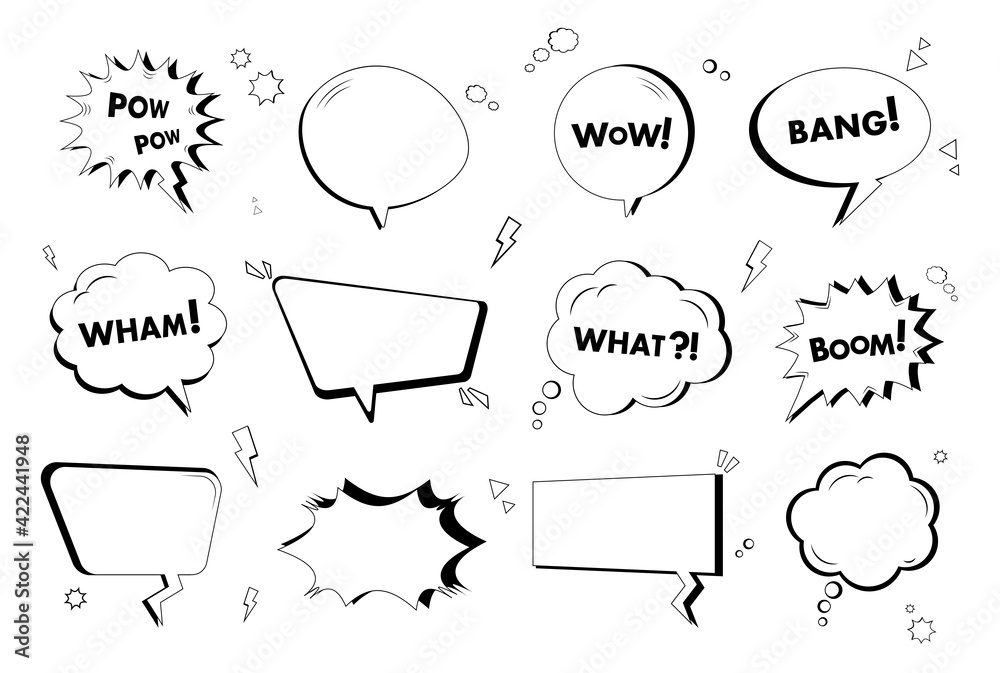 Black and white set comic speech bubbles in pop art style. Comic ...