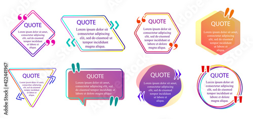 Texting boxes and Quote info box concept. Colored quotes bubble templates. Speech quote with frame and abstract texture cartoon and flat. Vector set texting dialogue. Vector Texting and Quote boxes