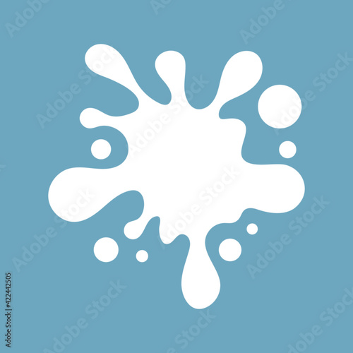 White milk splash with drops  isolated on blue background  vector illustration.