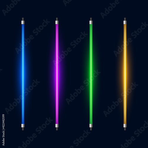 Neon led tube, light lamps, isolated vector illustration.
