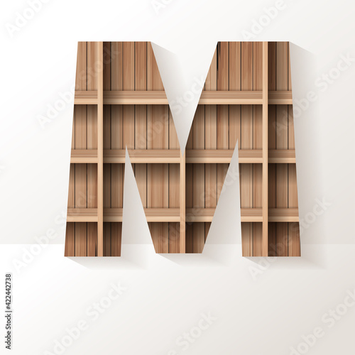 Vector wood shelf font design alphabet letter