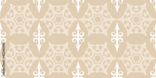 Fototapeta Naklejka Na Ścianę i Meble -  background pattern with tiled ornament on a beige background. Seamless pattern, texture. Wallpaper texture for your design. Vector illustration