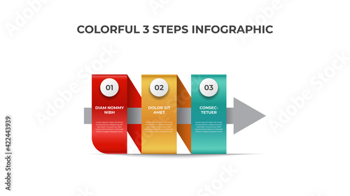 Colorful infographic element template with 3 points of steps, list layout diagram vector