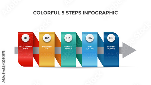 Colorful infographic element template with 5 points of steps, list layout diagram vector