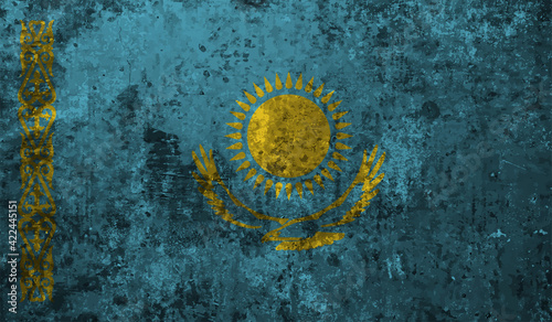 Grunge Kazakhstan flag. Kazakhstan flag with waving grunge texture.