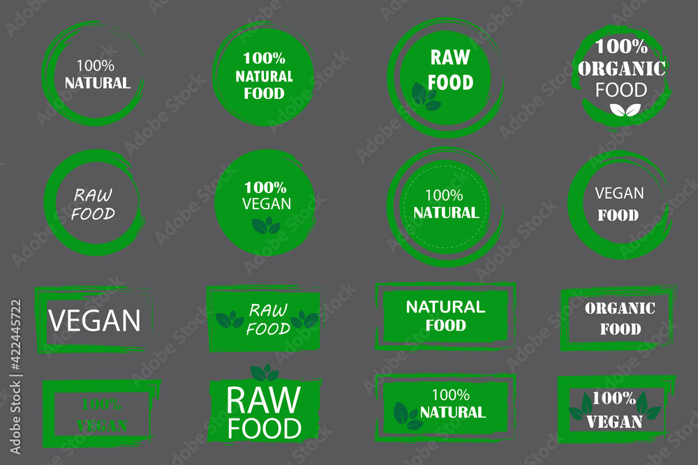 green food vegan icons. Vegan, bio food. Food logo. Design element. Stock image. green food vegan icons. Vegan, bio food. Food logo. Design element. Stock image.