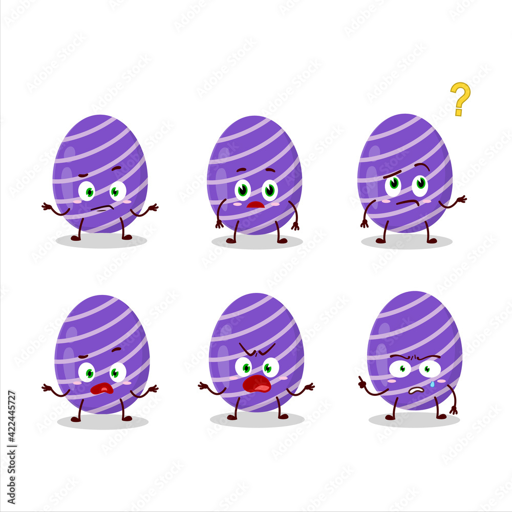 Cartoon character of purple easter egg with what expression Cartoon character of purple easter egg with what expression