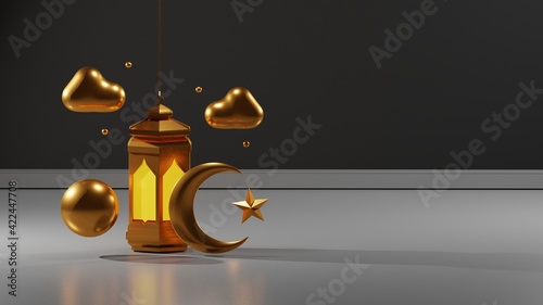 Canvas Print 3d render islamic lantern background illustration