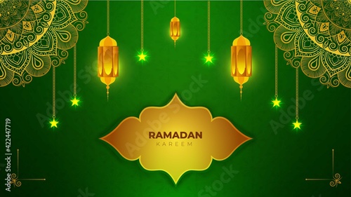 ramadan greeting luxury star lighting lantern background 