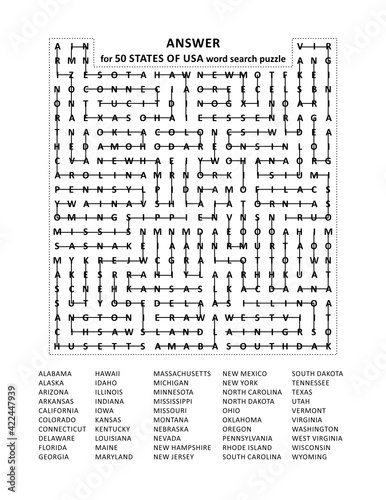 Answer for 50 States of USA zigzag word search puzzle. Puzzle is on separate file.
