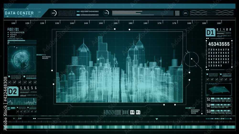 HUD Futuristic holographic scan, Smart city technology Internet connection, Technology digital abstract background, 4k Resolution