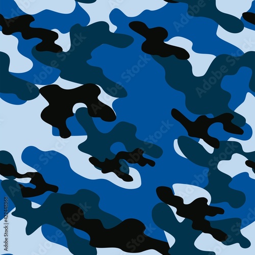 blue military camouflage vector seamless pattern