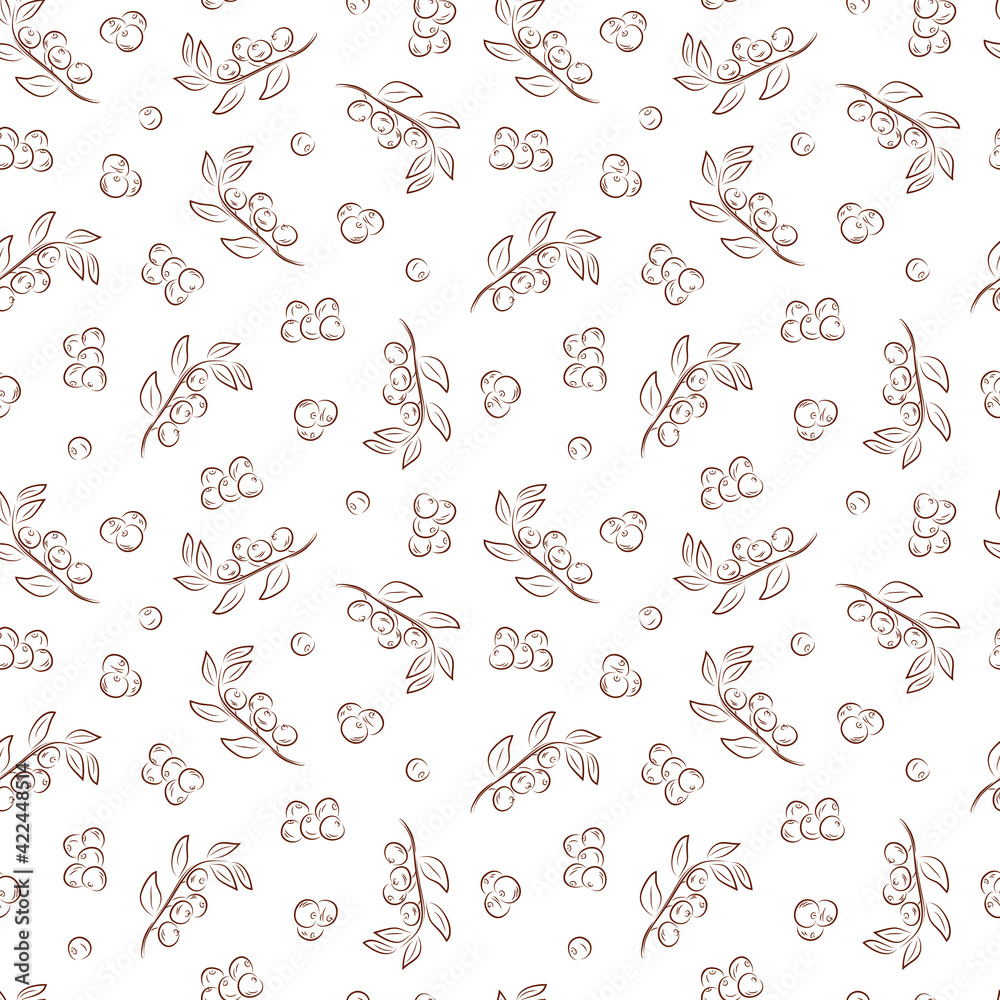 Naklejka premium Berry sprigs. Floral seamless pattern. Foliage background. 