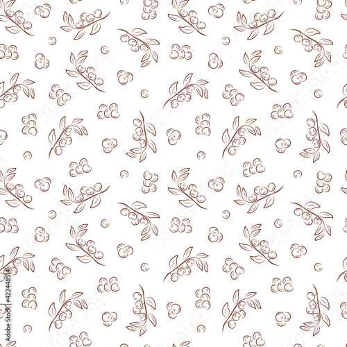 Berry sprigs. Floral seamless pattern. Foliage background. 