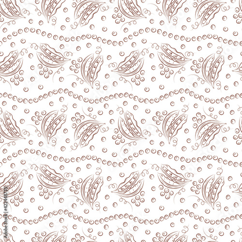 Peas Vector Seamless pattern. Vegetables black and white background. 