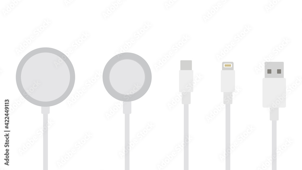 Flat design modern Wireless Charger, Cable Charge, USB Cable Smart Device icon Isolate on White Background. Flat design modern Wireless Charger, Cable Charge, USB Cable Smart Device icon Isolate on White Background.
