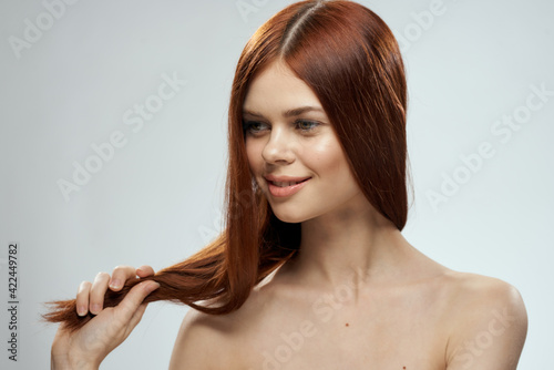 Pretty woman naked shoulders beautiful hair body care care