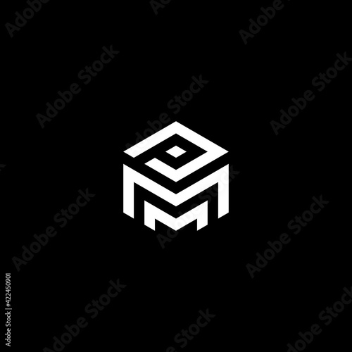 Business logo letter, PM line, cube. icon design template. geometric isolated monogram