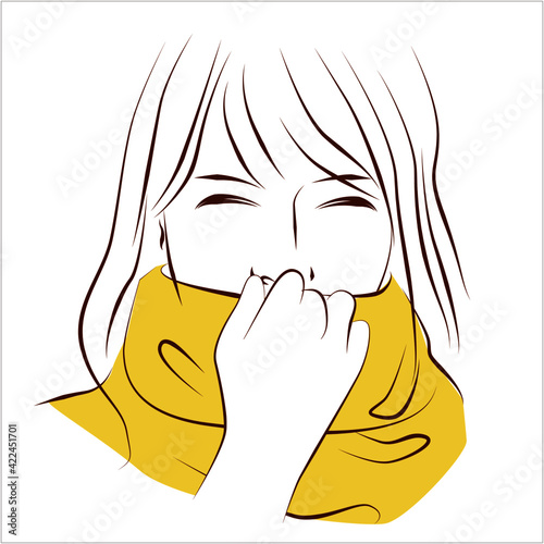 マフラーで口を覆った女性のイラスト