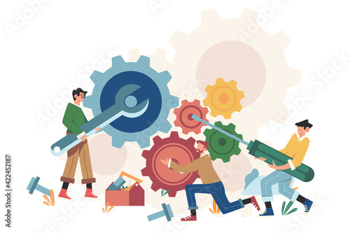 People with links of business mechanism gears
