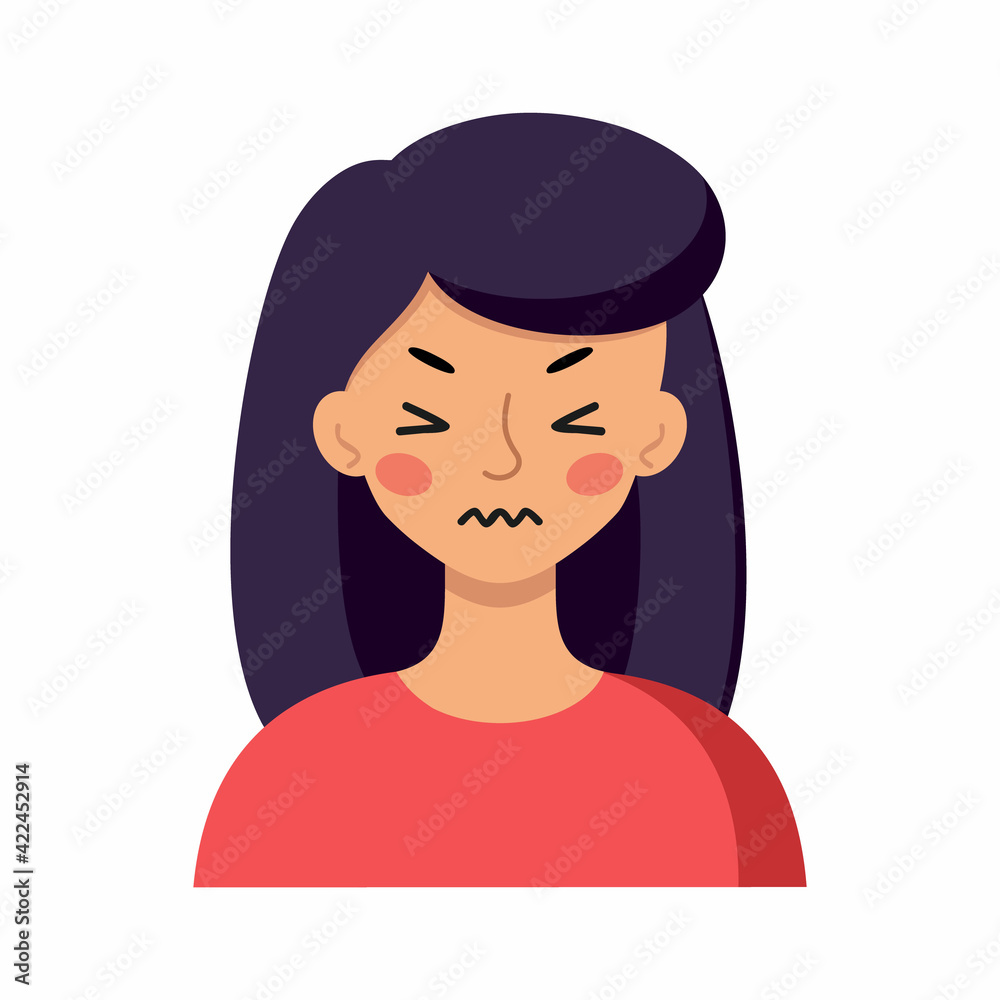 The girl's face is full of annoyance and anger. Human emotions. The girl's face is full of annoyance and anger. Human emotions.