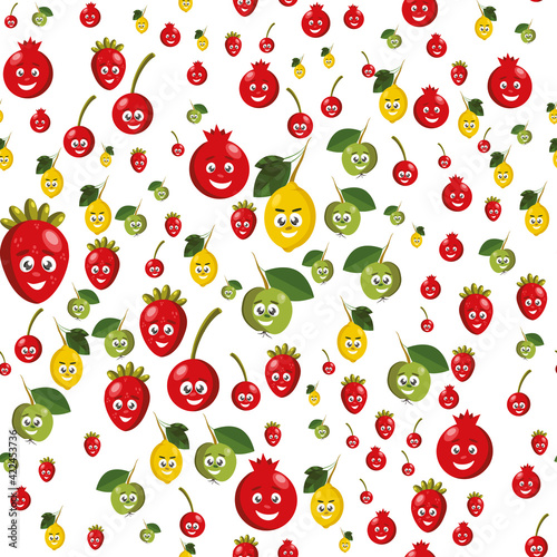 Strawberries, cherries, pomegranates, , . Seamless patterns with berries. Red fruits, berries, strawberry love.