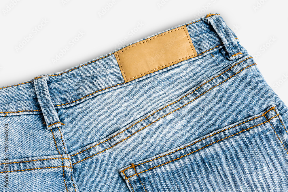 Denim jeans with blank clothing label casual wear fashion Denim jeans with blank clothing label casual wear fashion