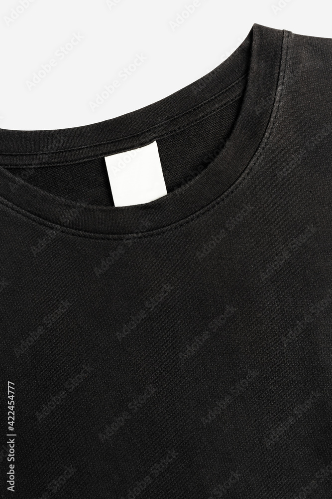Black tee with blank clothing label casual wear fashion Black tee with blank clothing label casual wear fashion
