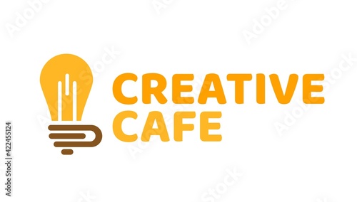 creative cafe lamp and coffee cup logo concept design illustration