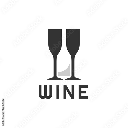 Vector Logo Illustration Wine Silhouette Style.